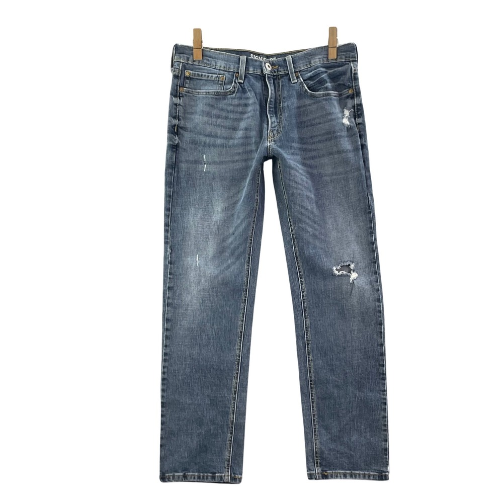 Signature by Levi Strauss S47 Regular Taper‎ Mens 33x29 Blue Distressed Jeans